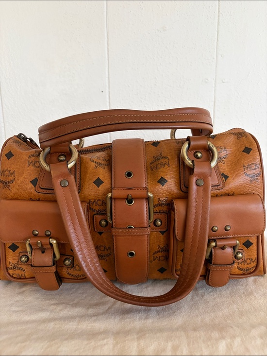 MCM Handbags - MCM Cognac Visetos coated canvas Logo Satchel w/2 Front Pockets